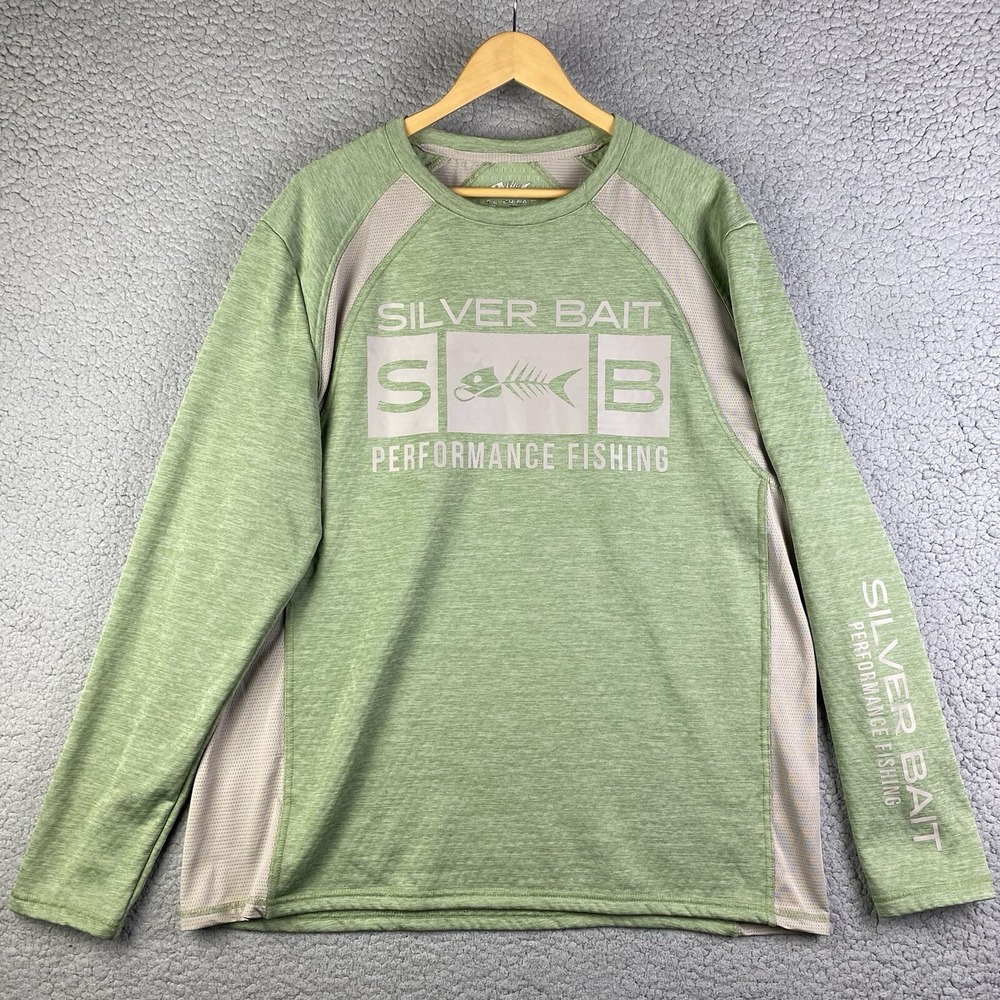 Silver Bait Men's Size L Green Performance Fishing Shirt Long-Sleeve Round Neck
